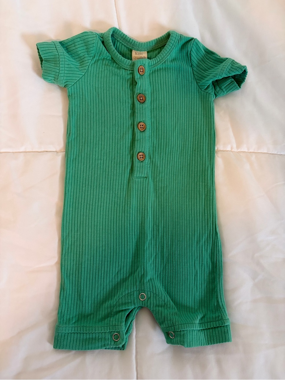 kate quinn Green Ribbed Short-Sleeve One-Piece Bodysuit